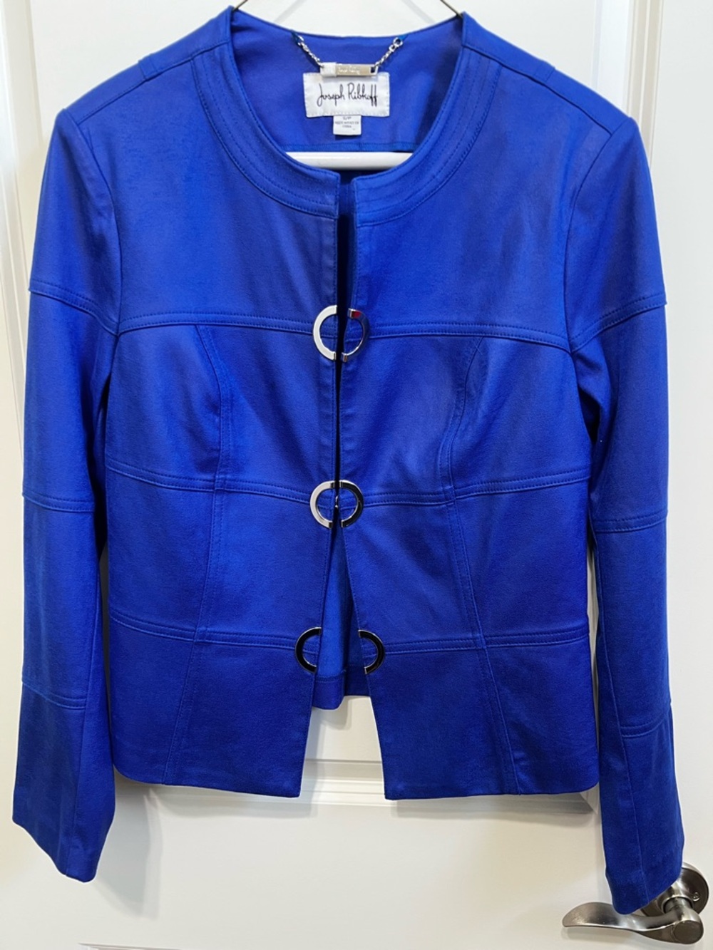 Joseph Ribkoff Cobalt Blue Ring-Closure Leather Jacket